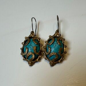 Vintage Handmade Turquoise and Gold Earrings